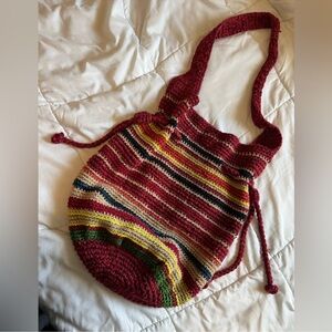 Free People Vintage Boho Multicolor Knit Crochet Shoulder Crossbody Bag